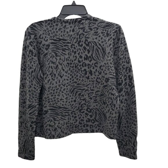 Nina Leonard Petite Women's Gray Black Animal Print Lambswool Angora Cardigan PM - Picture 5 of 5